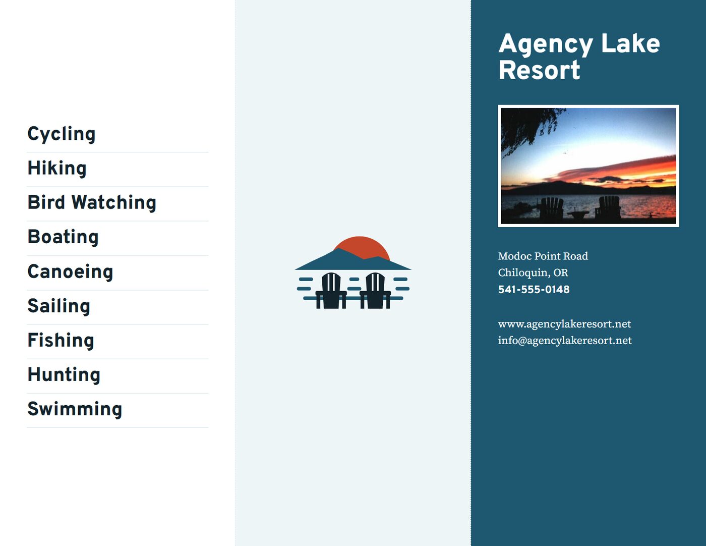 Outside of the printable brochure with the list of activities and the cover